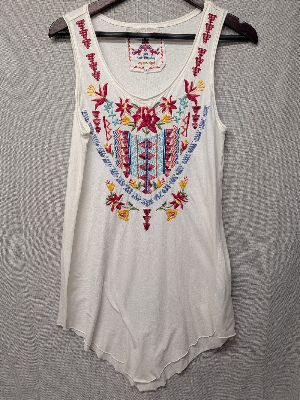 NWT Johnny Was White Sleeveless Tank Mini Dress W/ Floral Embroidery Size Small